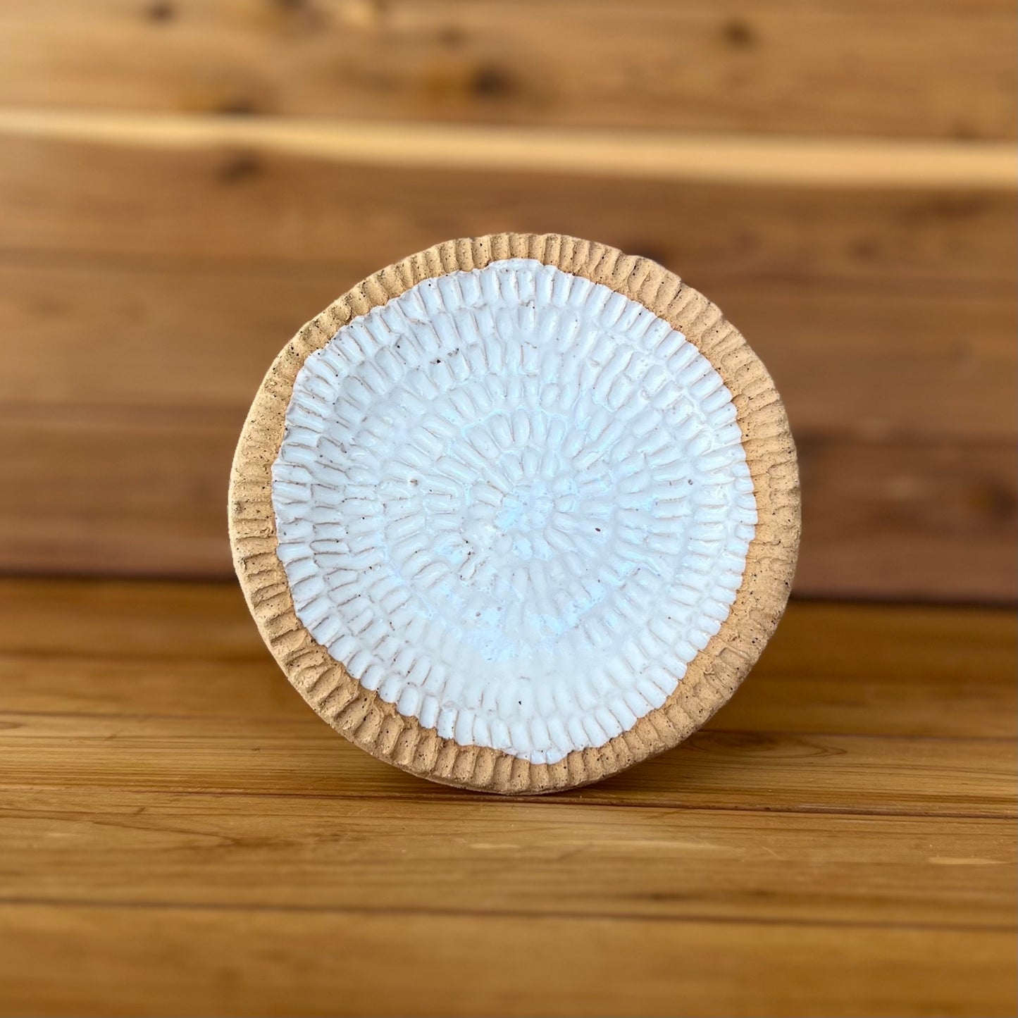 small hand carved white ceramic slab plate