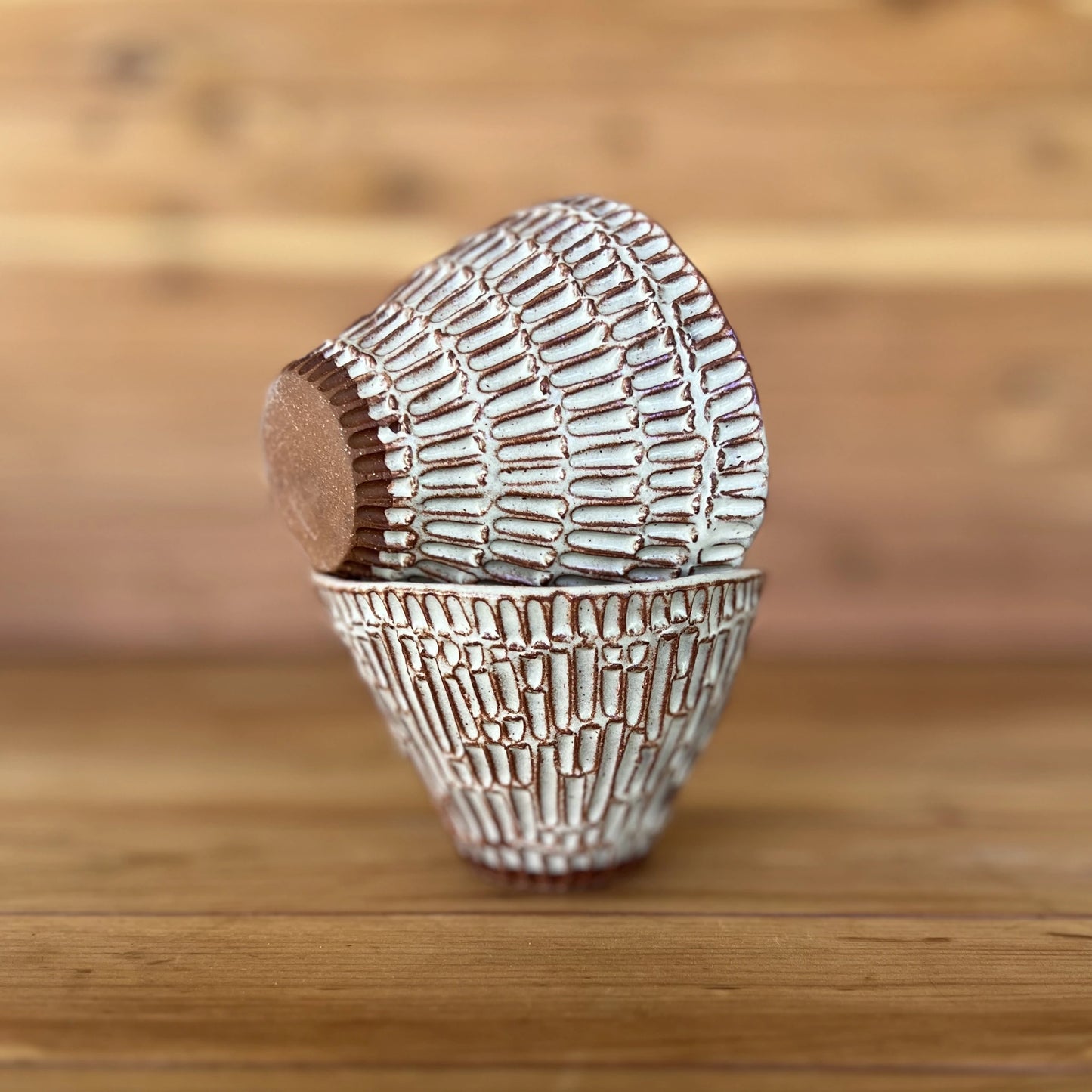 Red Ceramic Carved Espresso Cups in Wheat #3
