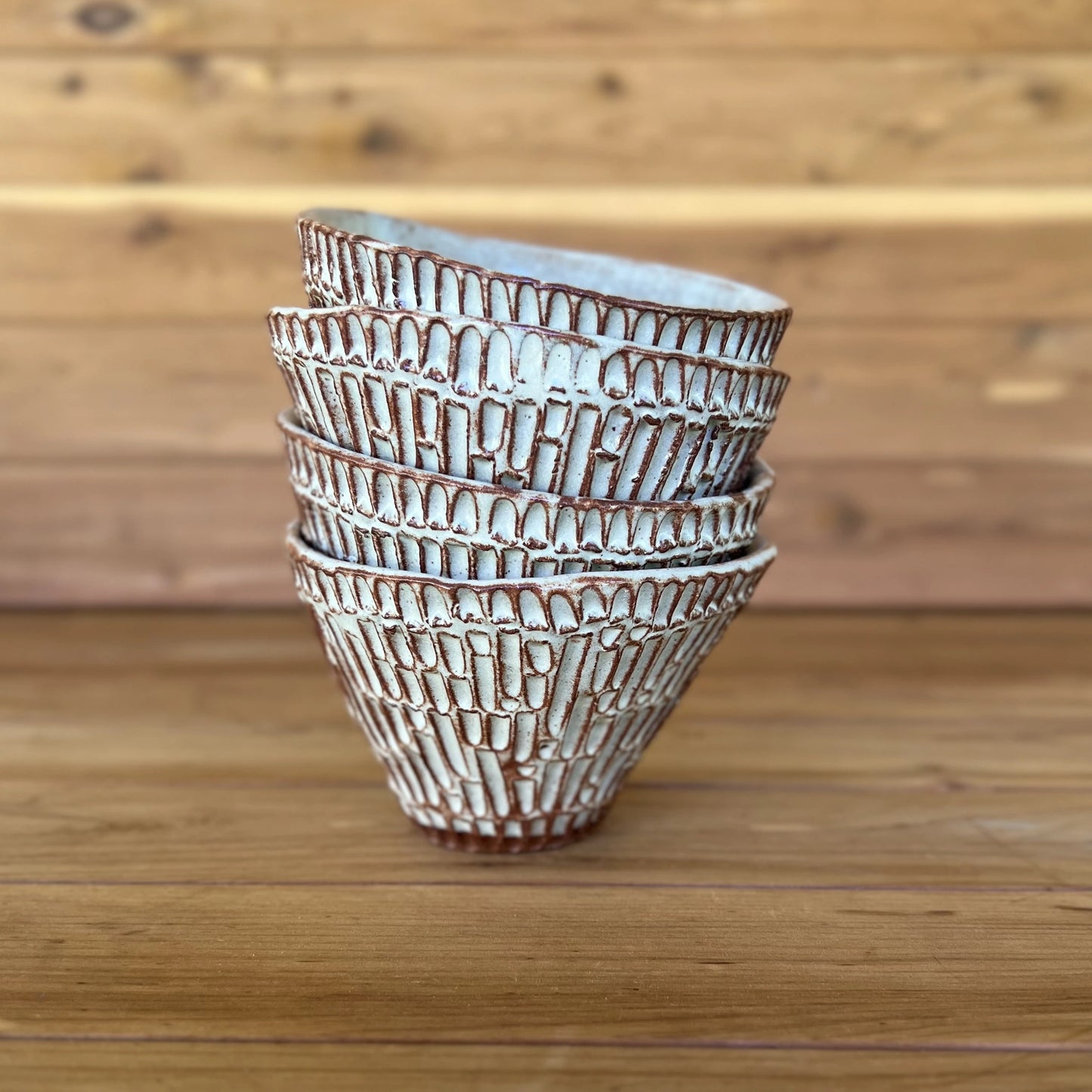 Red Ceramic Carved Espresso Cups in Wheat #3