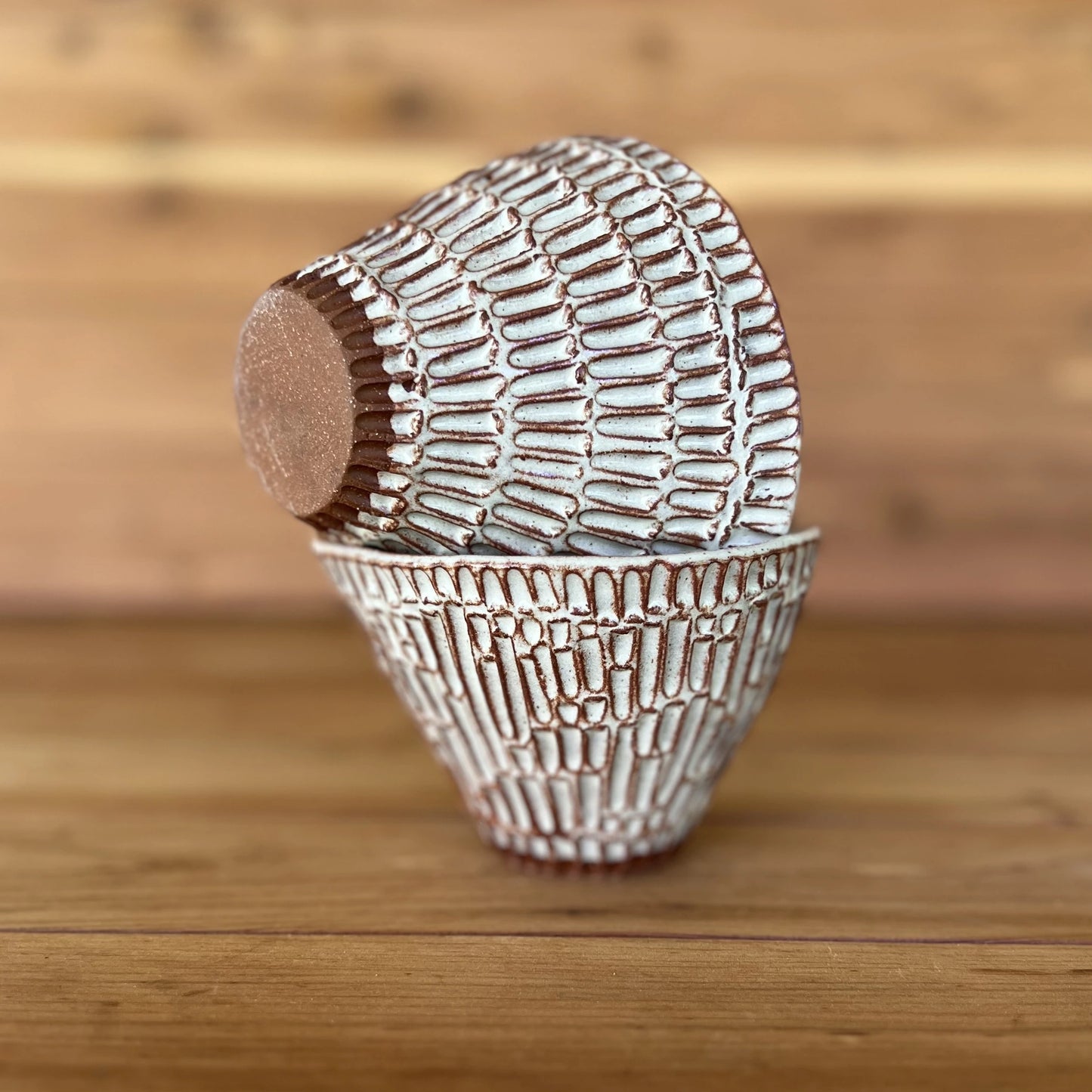 Red Ceramic Carved Espresso Cups in Wheat #3