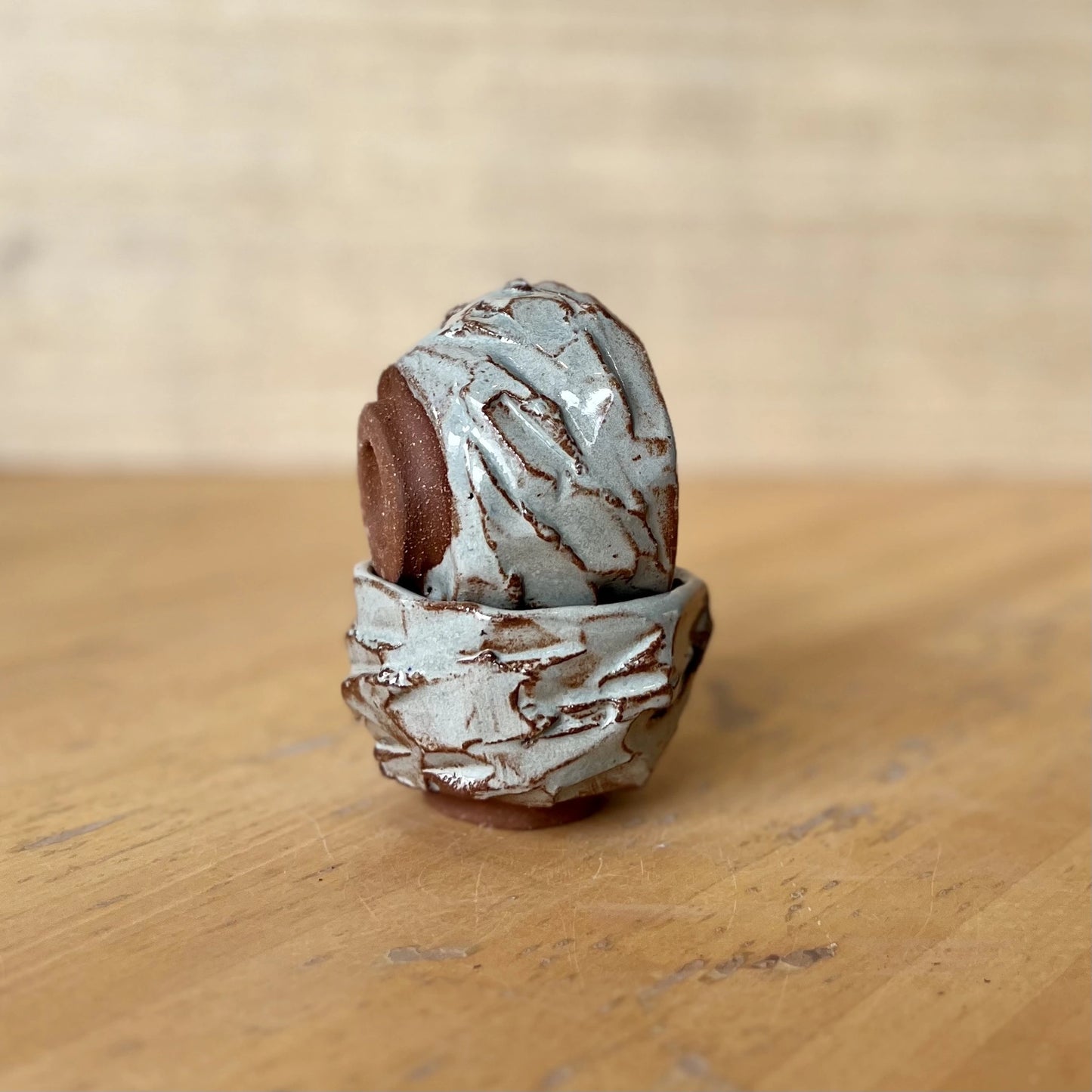 pair of red clay kurinuki japanese pottery cups