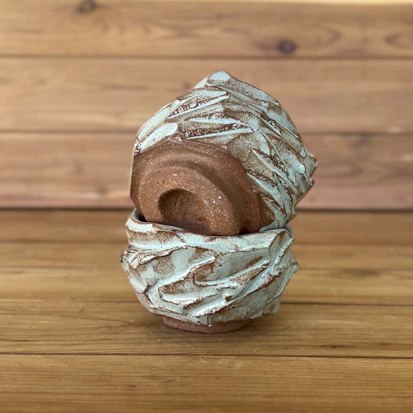 pair of red clay kurinuki japanese pottery cups