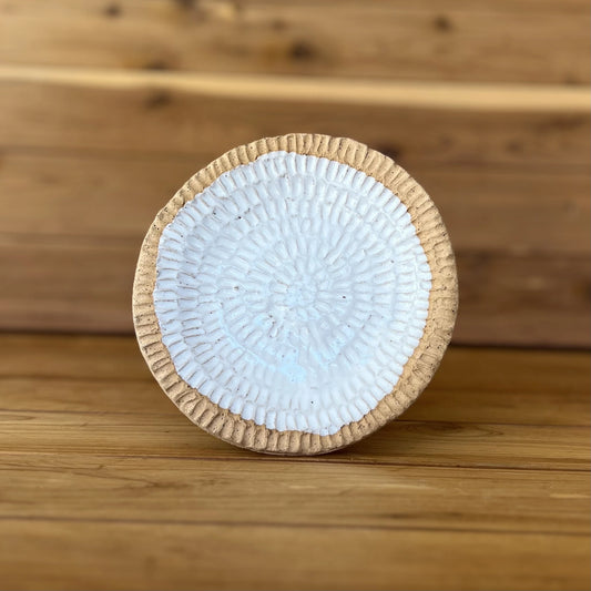 small hand carved white ceramic slab plate
