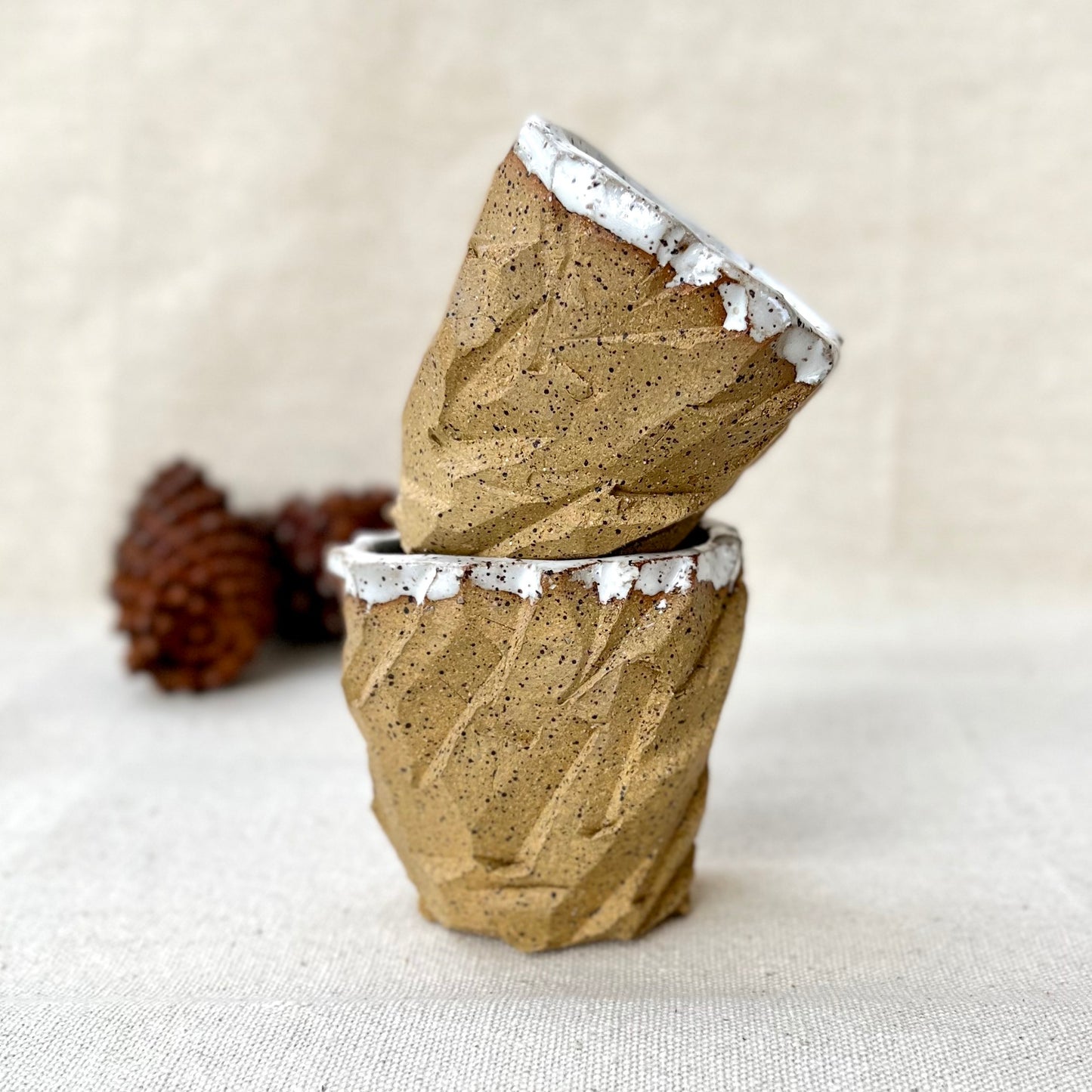 Kurinuki Snow & Sand Cup Set - Speckled Buff