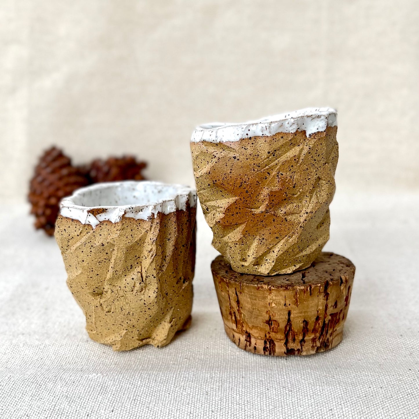 Kurinuki Snow & Sand Cup Set - Speckled Buff