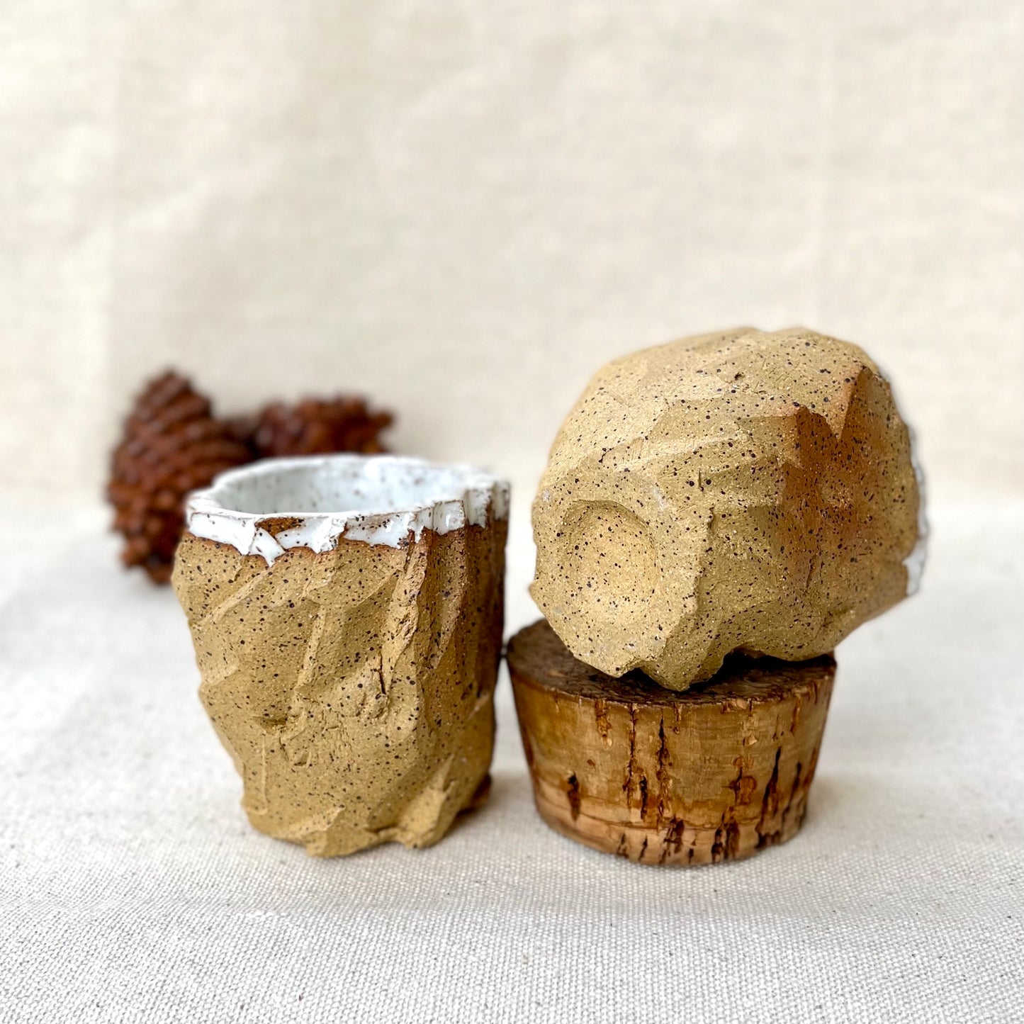 Kurinuki Snow & Sand Cup Set - Speckled Buff