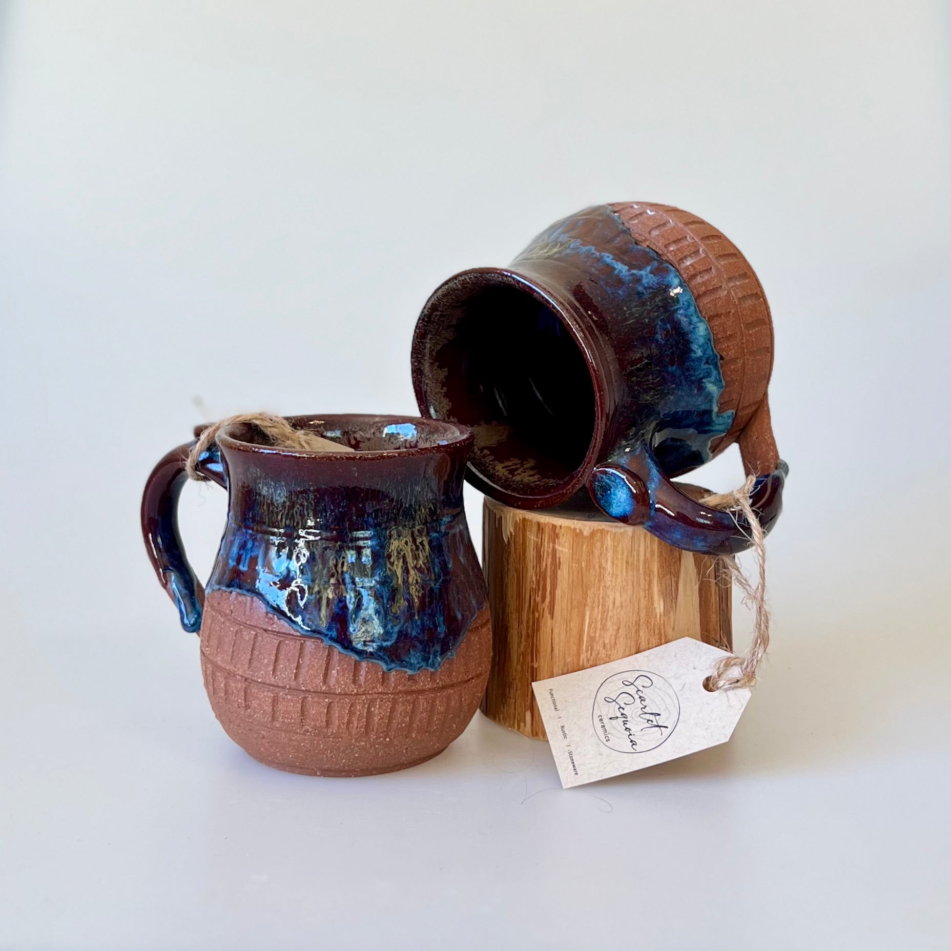 TALL MUG (cream & eggplant) - Cynthia Curtis Pottery