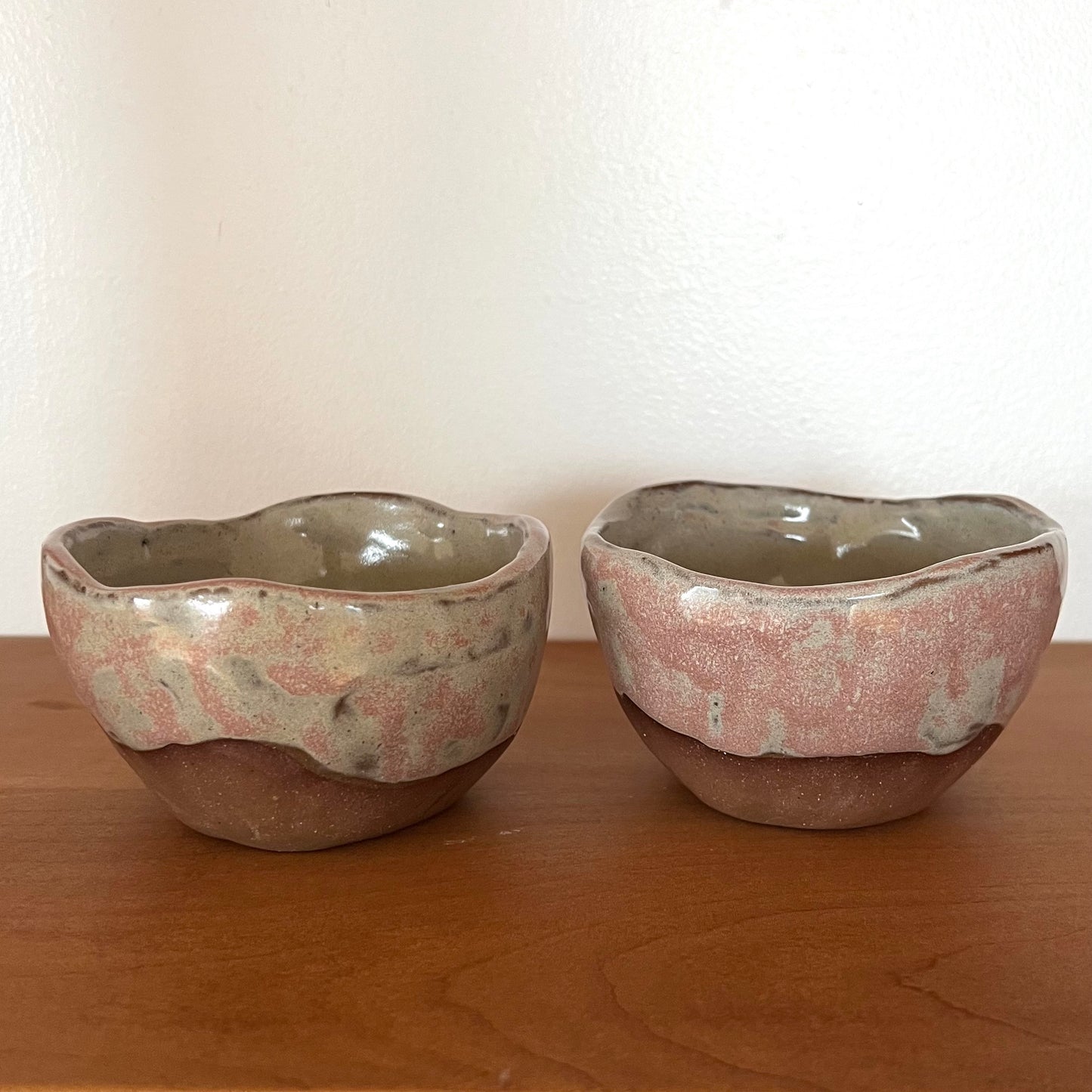 Set of Red Stoneware Ice Cream Bowls