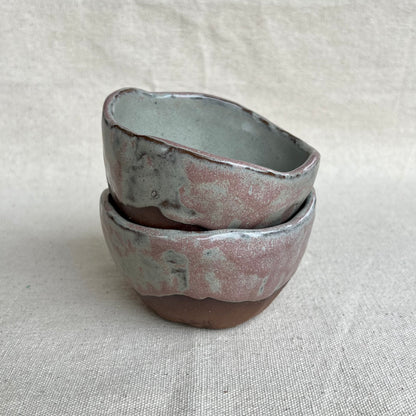 Set of Red Stoneware Ice Cream Bowls