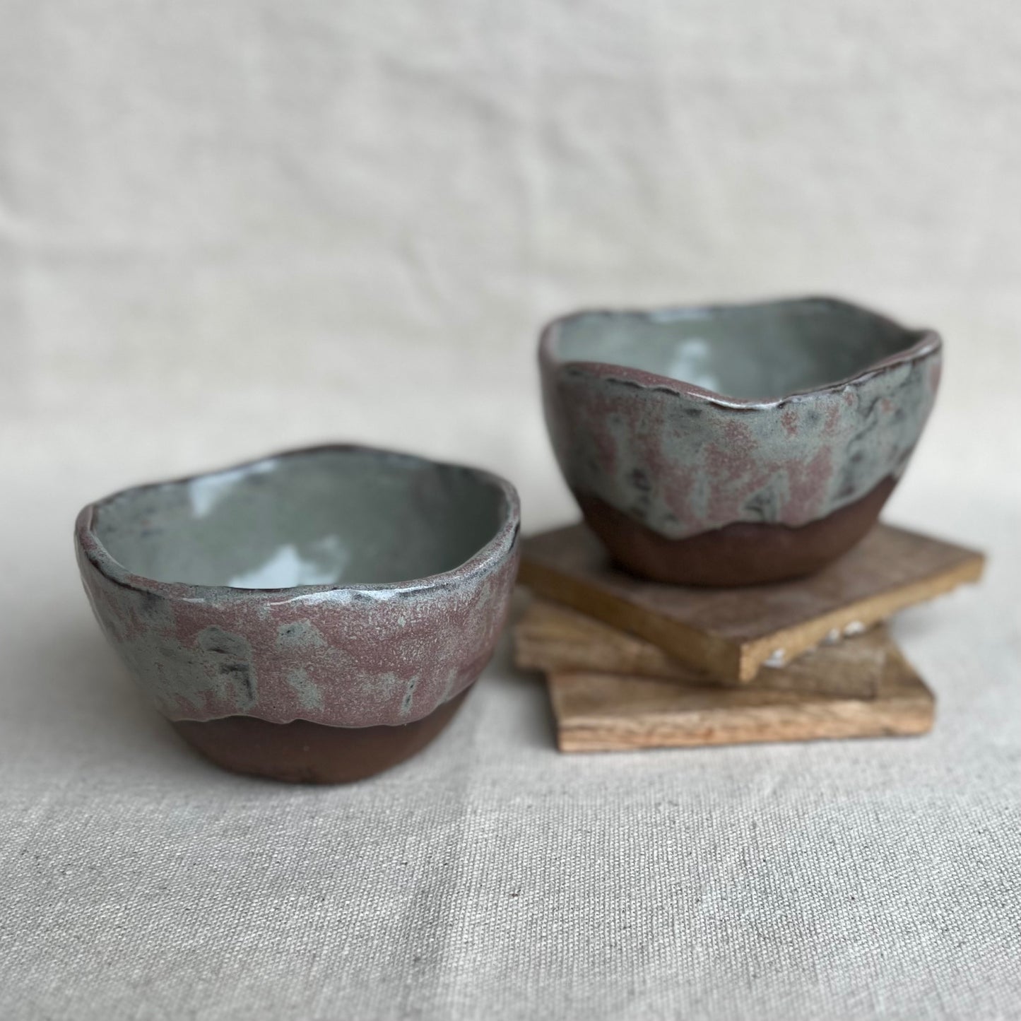 Set of Red Stoneware Ice Cream Bowls