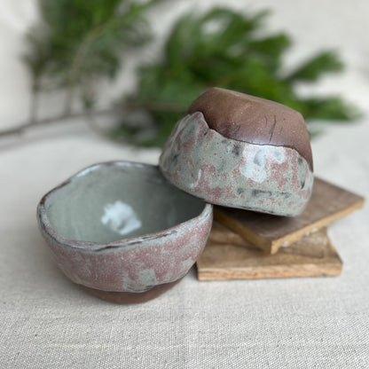 Set of Red Stoneware Ice Cream Bowls