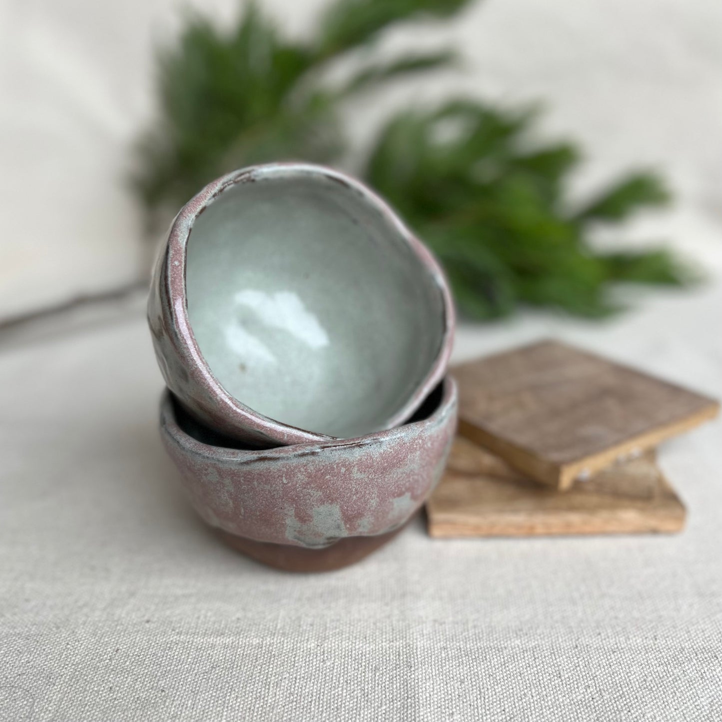 Set of Red Stoneware Ice Cream Bowls